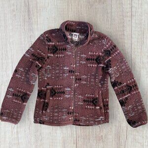 Avalanche Outdoor Sherpa Fleece Zip Jacket Maroon Aztec Print Womens M